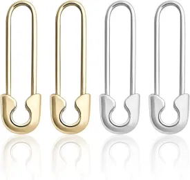 2 Pair Safety Pin Earrings Silver and Gold Plated Funky Cartilage Dangle Hoop Earrings Emo Jewelry for Women Smoke and Soda Tab Style Minimalist Personalized Design