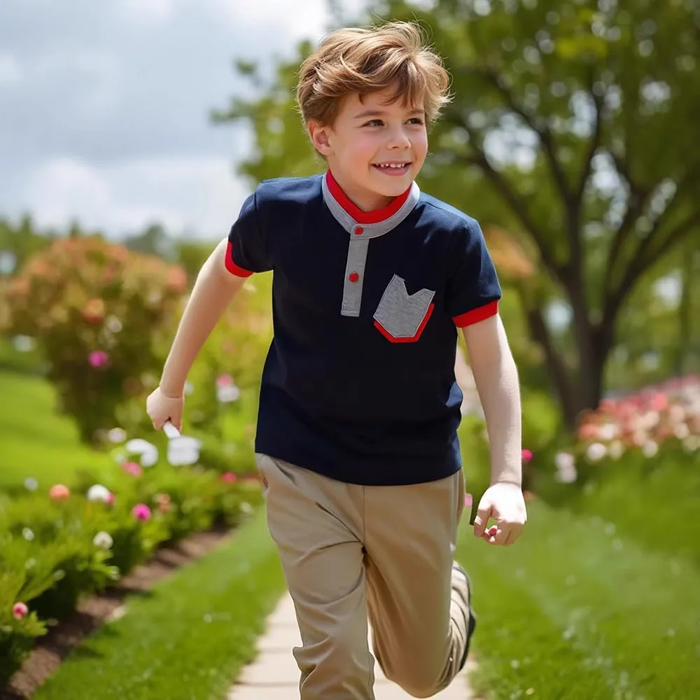 Boys' Short Sleeve Polo Shirt Cool Uniform Pique Polo Shirts for boy