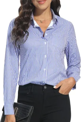 COUXILY Soft Wrinkle-Free Button Down Stretch Shirts for Women, Breathable Moisture-Wicking Casual Work Dress Tops
