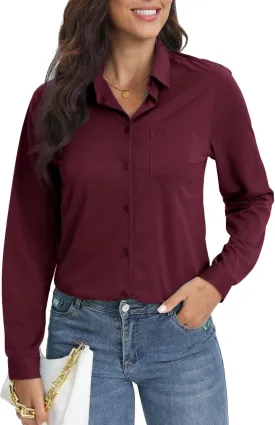 COUXILY Soft Wrinkle-Free Button Down Stretch Shirts for Women, Breathable Moisture-Wicking Casual Work Dress Tops