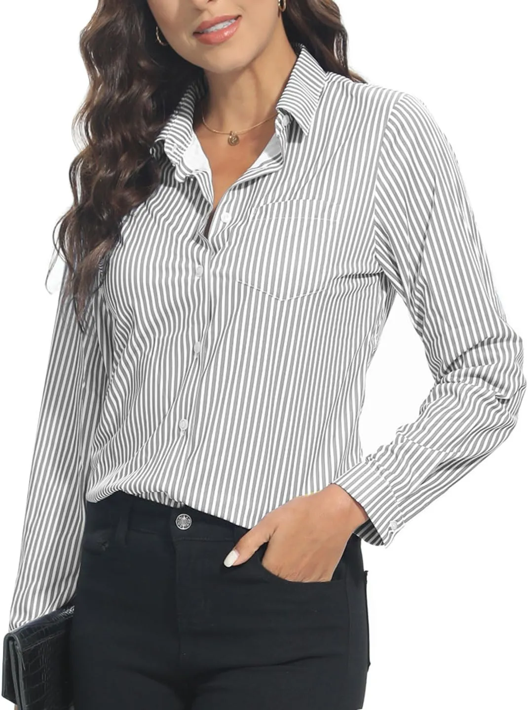 COUXILY Soft Wrinkle-Free Button Down Stretch Shirts for Women, Breathable Moisture-Wicking Casual Work Dress Tops