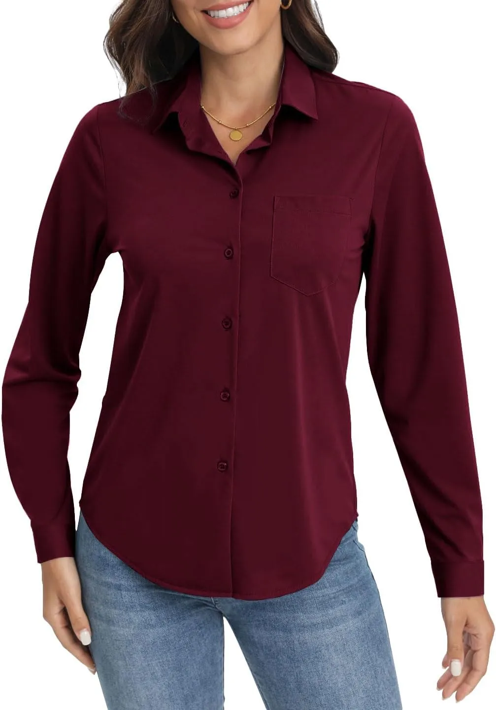 COUXILY Soft Wrinkle-Free Button Down Stretch Shirts for Women, Breathable Moisture-Wicking Casual Work Dress Tops