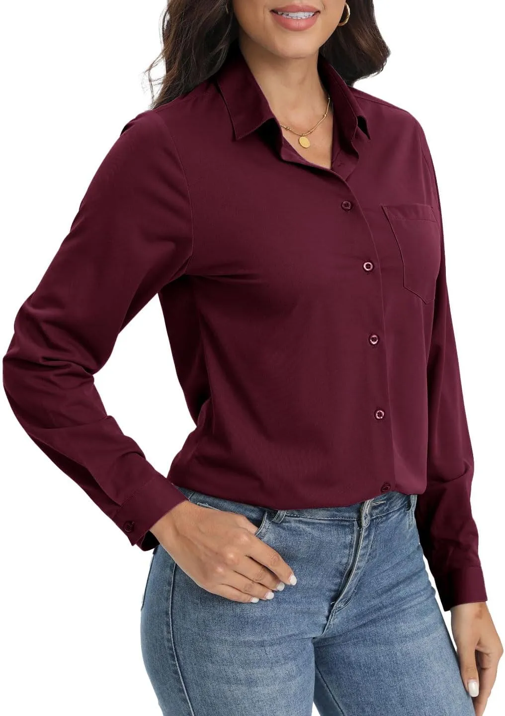 COUXILY Soft Wrinkle-Free Button Down Stretch Shirts for Women, Breathable Moisture-Wicking Casual Work Dress Tops