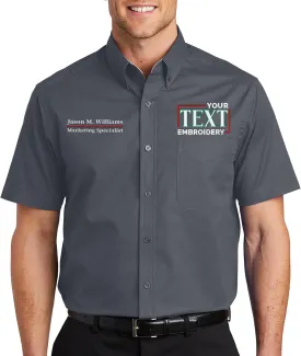 Custom Short Sleeve Embroidered Button Up Shirts for Men Add Your Text Personalized Embroidery Easy Care Shirts