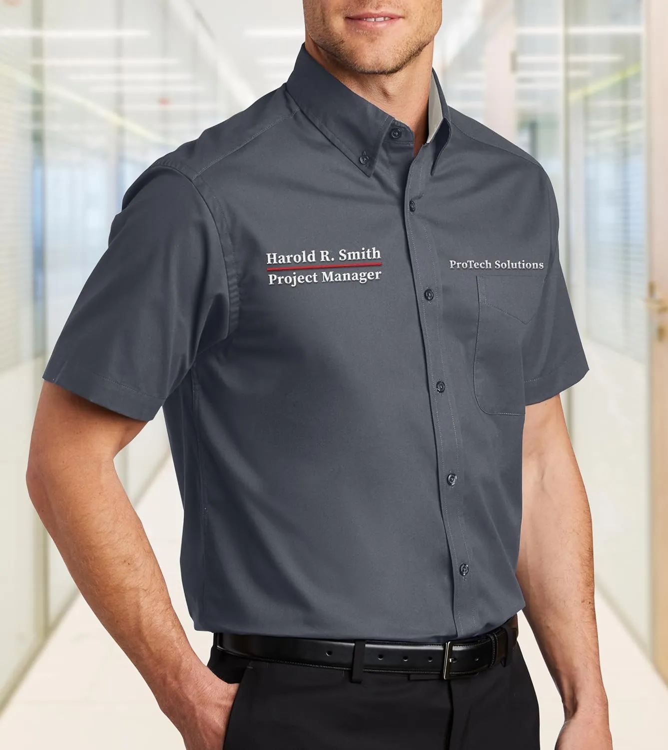 Custom Short Sleeve Embroidered Button Up Shirts for Men Add Your Text Personalized Embroidery Easy Care Shirts