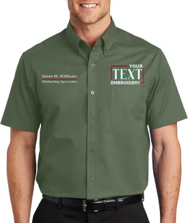 Custom Short Sleeve Embroidered Button Up Shirts for Men Add Your Text Personalized Embroidery Easy Care Shirts