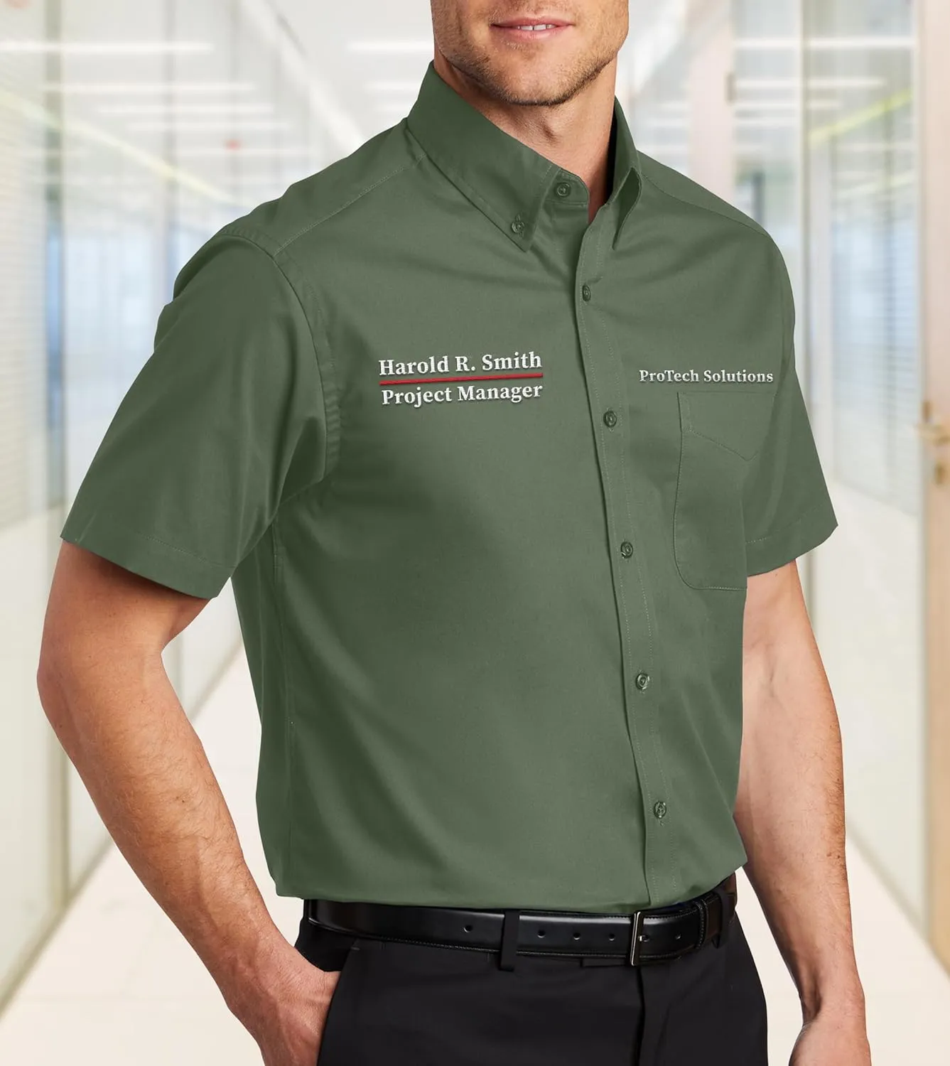 Custom Short Sleeve Embroidered Button Up Shirts for Men Add Your Text Personalized Embroidery Easy Care Shirts