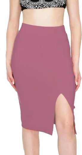 FashionMille Women Slim Fit Comfy Stretchy Bodycon High Waist Pencil Skirt with Slit
