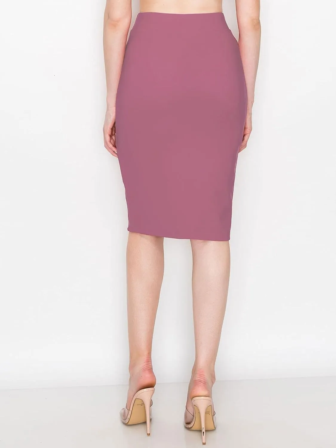 FashionMille Women Slim Fit Comfy Stretchy Bodycon High Waist Pencil Skirt with Slit