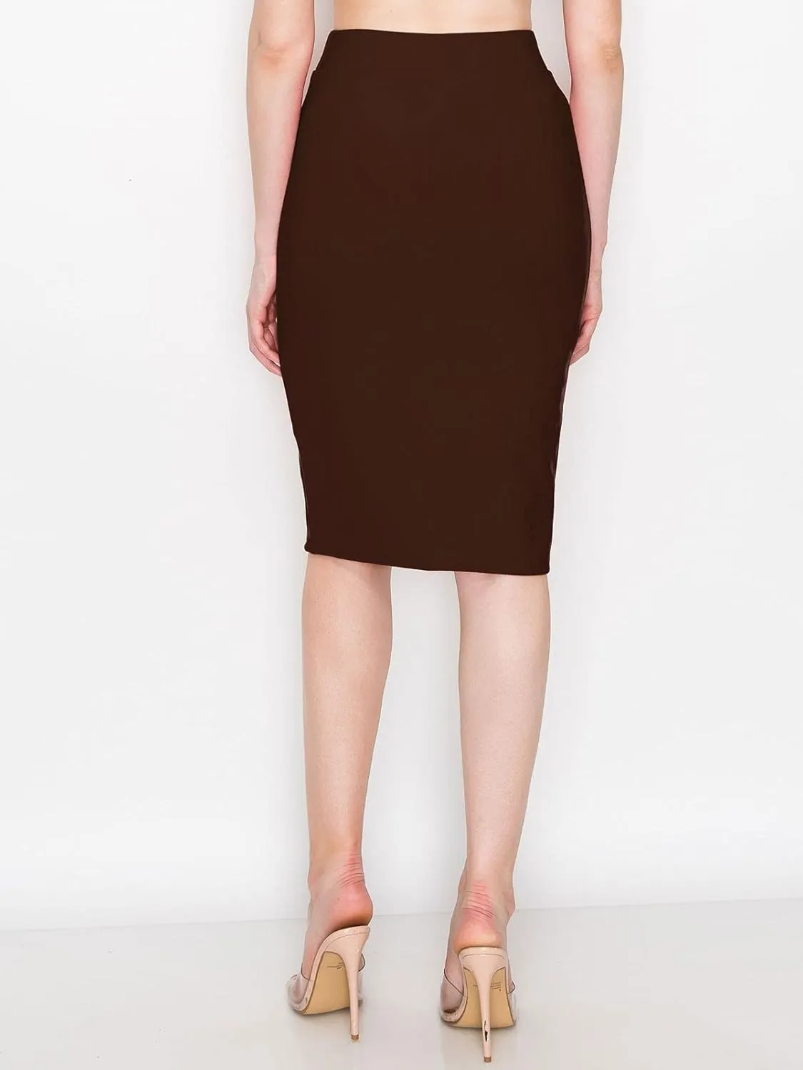 FashionMille Women Slim Fit Comfy Stretchy Bodycon High Waist Pencil Skirt with Slit
