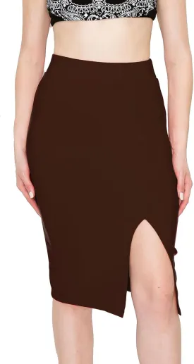 FashionMille Women Slim Fit Comfy Stretchy Bodycon High Waist Pencil Skirt with Slit