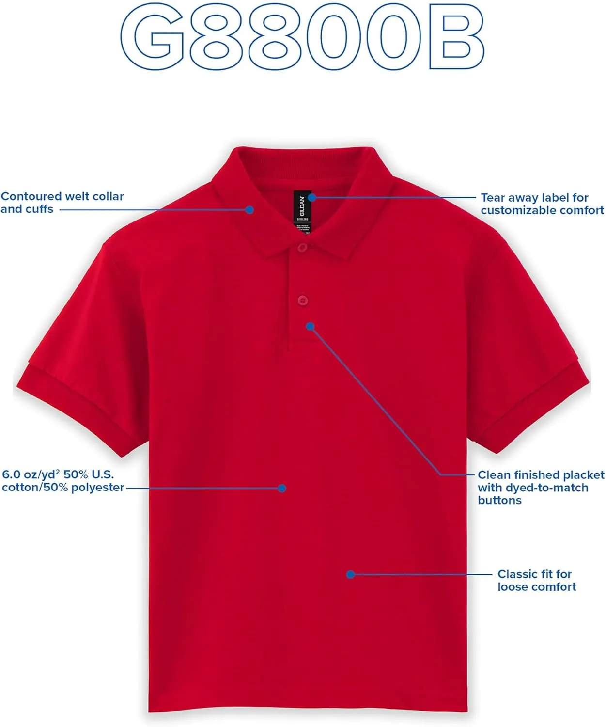 Gildan Kids' DryBlend Short Sleeve Polo, Style G8800b, 3-Pack