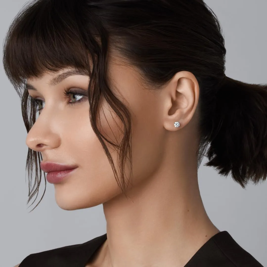GILDED 1 to 3 ct. T.W. Round Lab Grown Diamond VS1 Clarity, E-F Color and 14K White Gold and Yellow Gold Stud Earrings Cert Included
