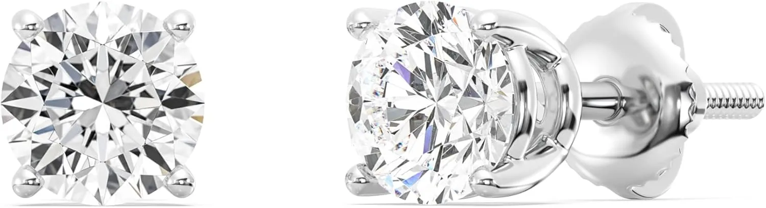 GILDED 1 to 3 ct. T.W. Round Lab Grown Diamond VS1 Clarity, E-F Color and 14K White Gold and Yellow Gold Stud Earrings Cert Included