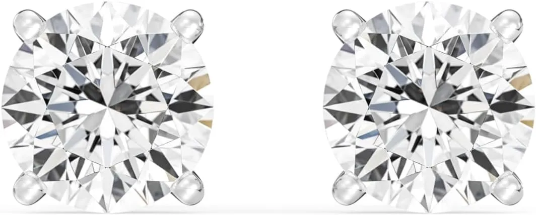GILDED 1 to 3 ct. T.W. Round Lab Grown Diamond VS1 Clarity, E-F Color and 14K White Gold and Yellow Gold Stud Earrings Cert Included