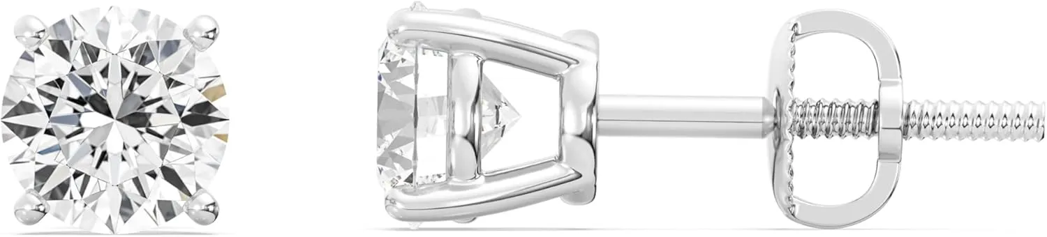 GILDED 1 to 3 ct. T.W. Round Lab Grown Diamond VS1 Clarity, E-F Color and 14K White Gold and Yellow Gold Stud Earrings Cert Included