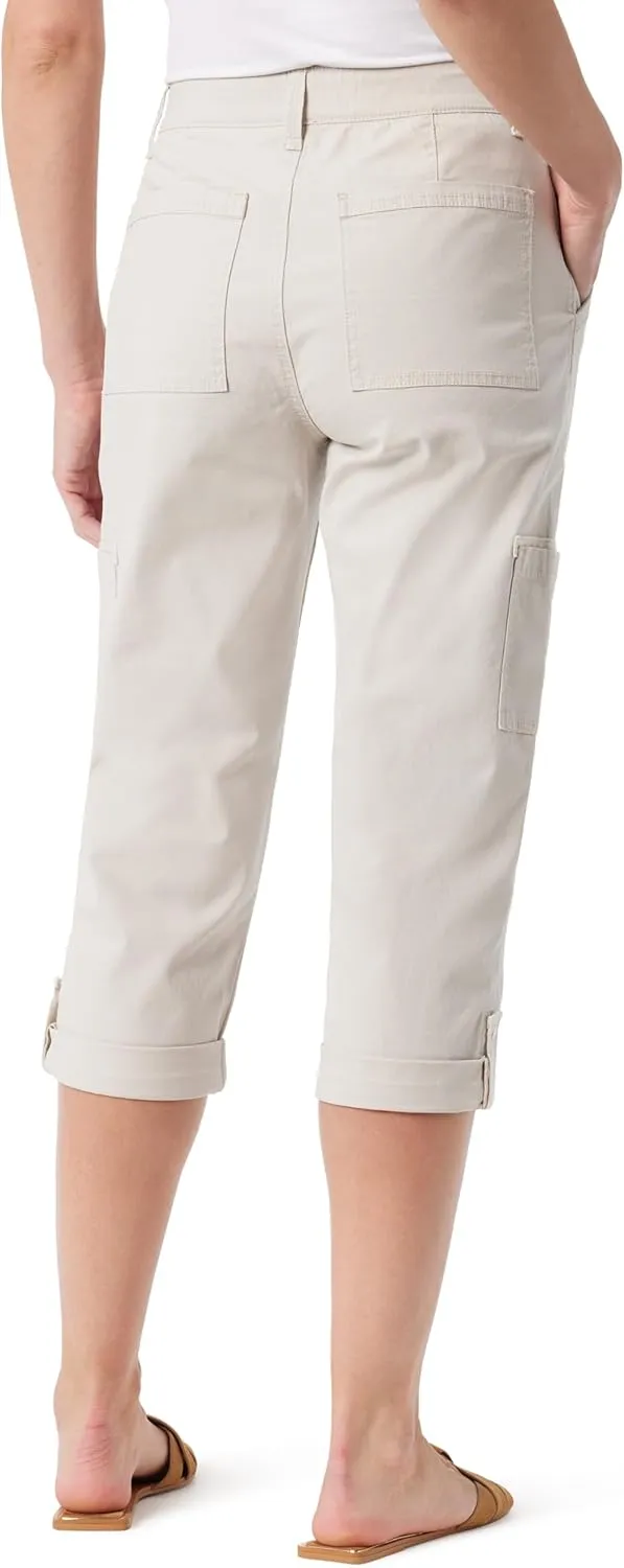 Gloria Vanderbilt Women's Cargo Capri Tab Roll Cuff with Zip Front and Elastic Waist Standard