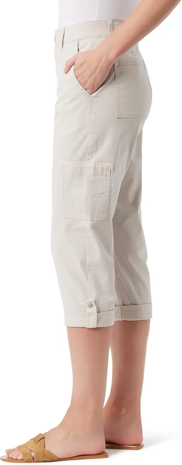 Gloria Vanderbilt Women's Cargo Capri Tab Roll Cuff with Zip Front and Elastic Waist Standard