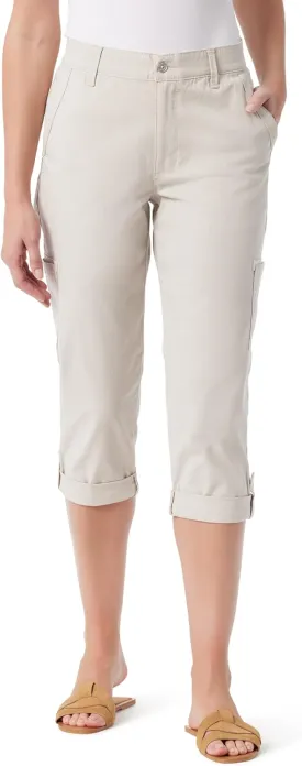 Gloria Vanderbilt Women's Cargo Capri Tab Roll Cuff with Zip Front and Elastic Waist Standard