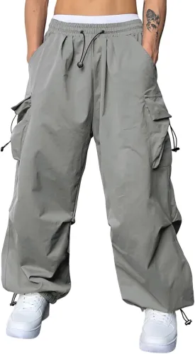 JMIERR Men's Baggy Cargo Pants Trendy Casual Parachute Pant Loose Fit Harem Joggers with Pockets for Streetwear