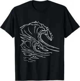 Line Art Ocean Wave Abstract Minimalist Cool Novelty Gifts T-Shirt