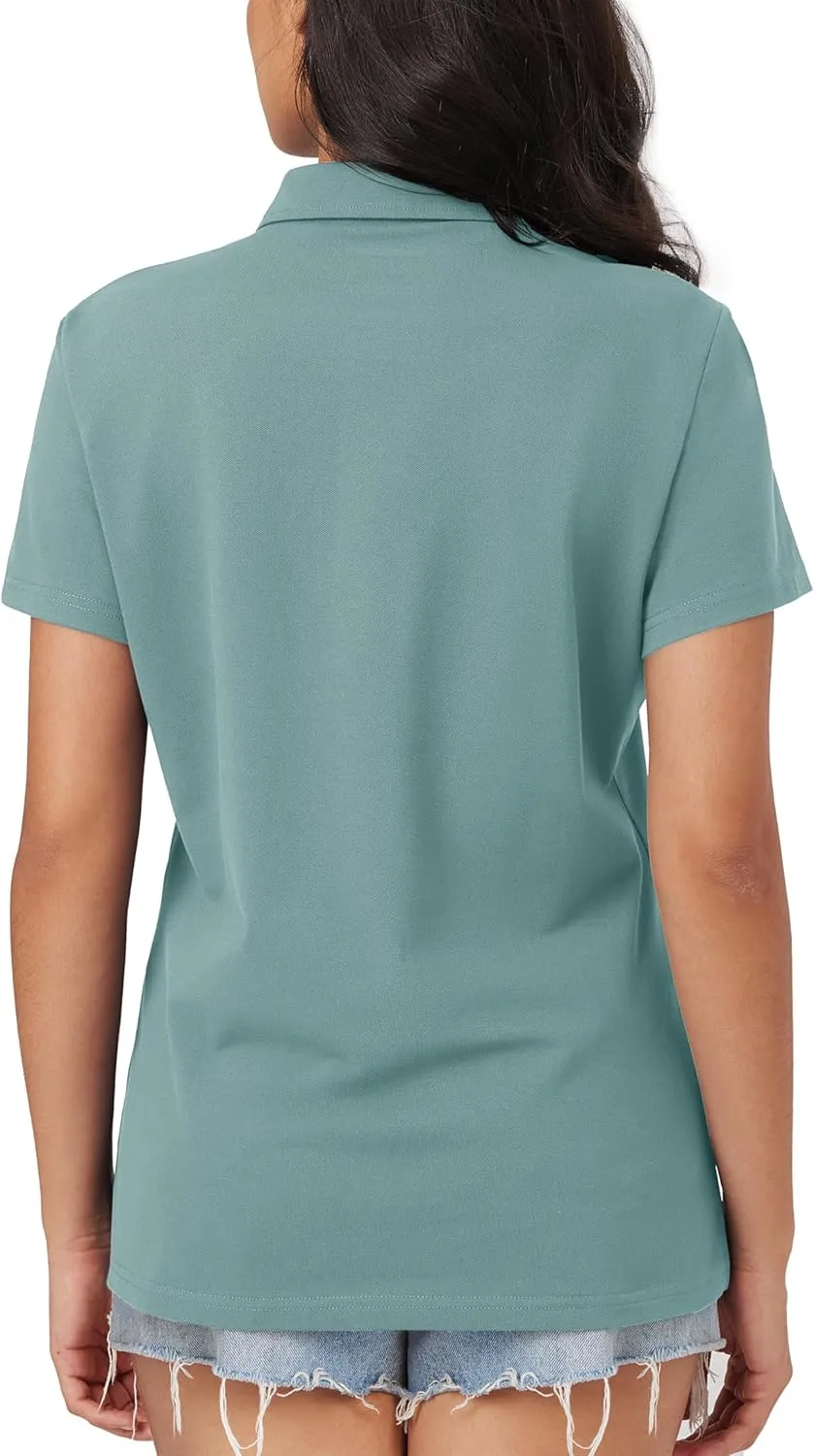 MAGCOMSEN Women's Polo Shirts Cotton Short Sleeve Shirt 3 Buttons Collared Shirts Summer Casual Wicking Golf Tops