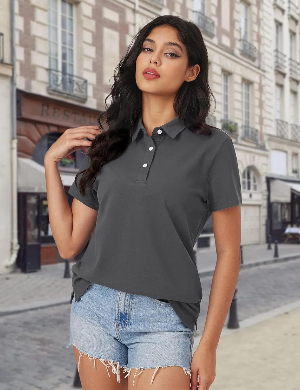 MAGCOMSEN Women's Polo Shirts Cotton Short Sleeve Shirt 3 Buttons Collared Shirts Summer Casual Wicking Golf Tops