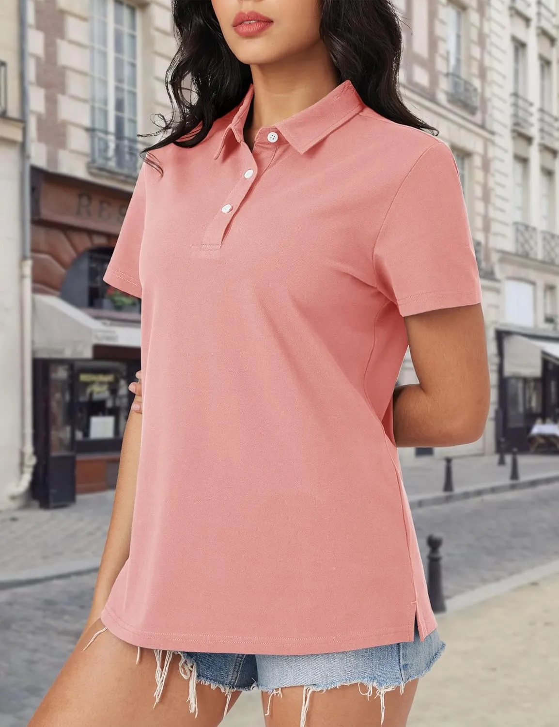 MAGCOMSEN Women's Polo Shirts Cotton Short Sleeve Shirt 3 Buttons Collared Shirts Summer Casual Wicking Golf Tops