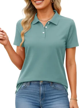 MAGCOMSEN Women's Polo Shirts Cotton Short Sleeve Shirt 3 Buttons Collared Shirts Summer Casual Wicking Golf Tops