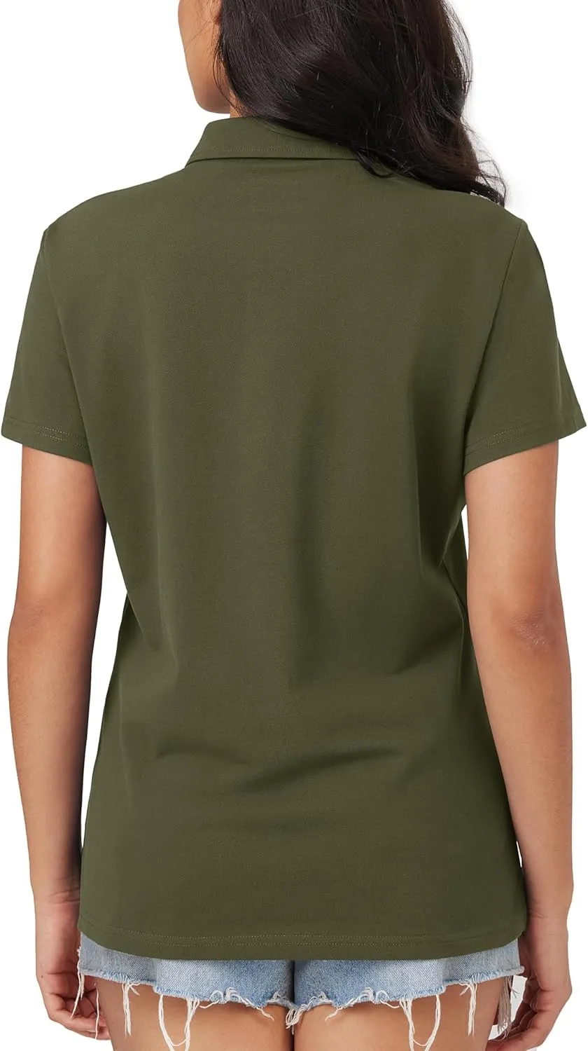 MAGCOMSEN Women's Polo Shirts Cotton Short Sleeve Shirt 3 Buttons Collared Shirts Summer Casual Wicking Golf Tops