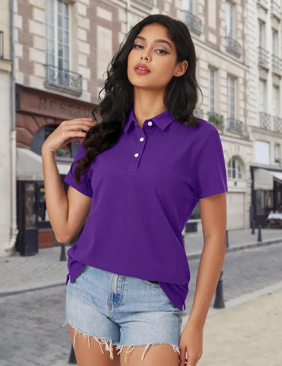 MAGCOMSEN Women's Polo Shirts Cotton Short Sleeve Shirt 3 Buttons Collared Shirts Summer Casual Wicking Golf Tops