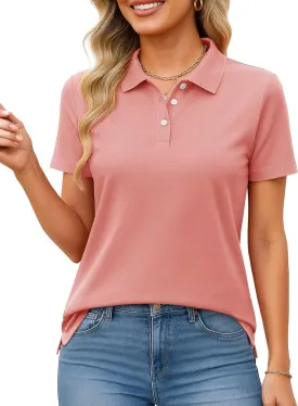 MAGCOMSEN Women's Polo Shirts Cotton Short Sleeve Shirt 3 Buttons Collared Shirts Summer Casual Wicking Golf Tops