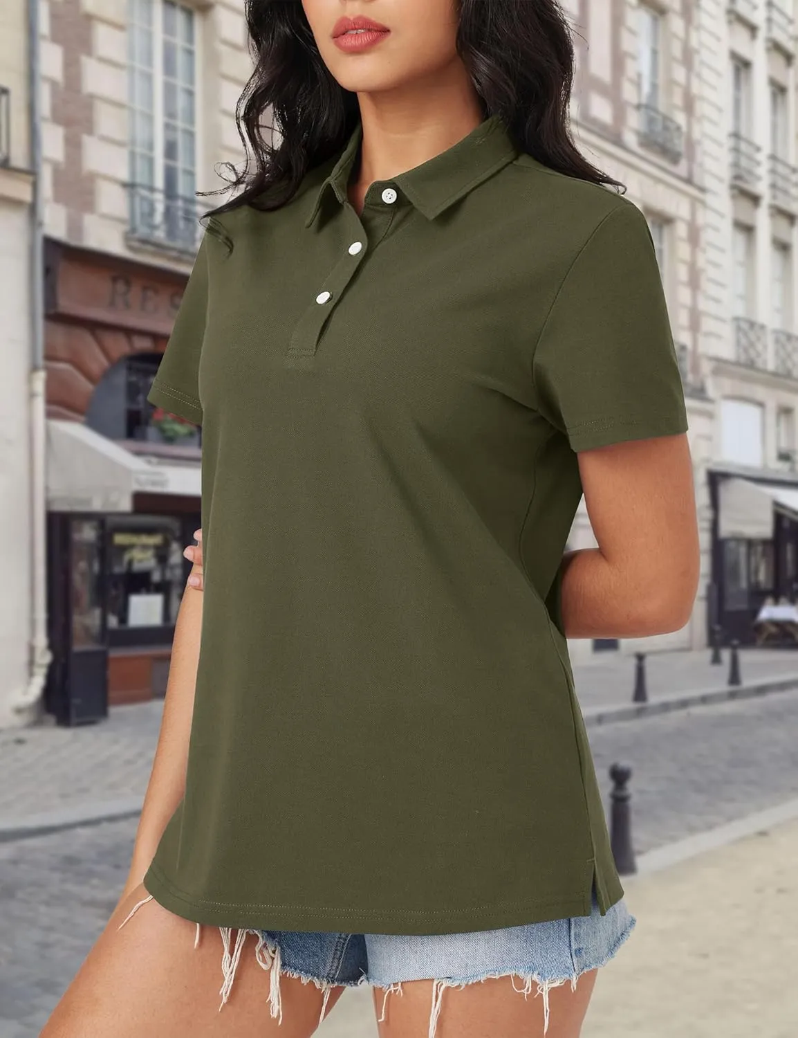 MAGCOMSEN Women's Polo Shirts Cotton Short Sleeve Shirt 3 Buttons Collared Shirts Summer Casual Wicking Golf Tops