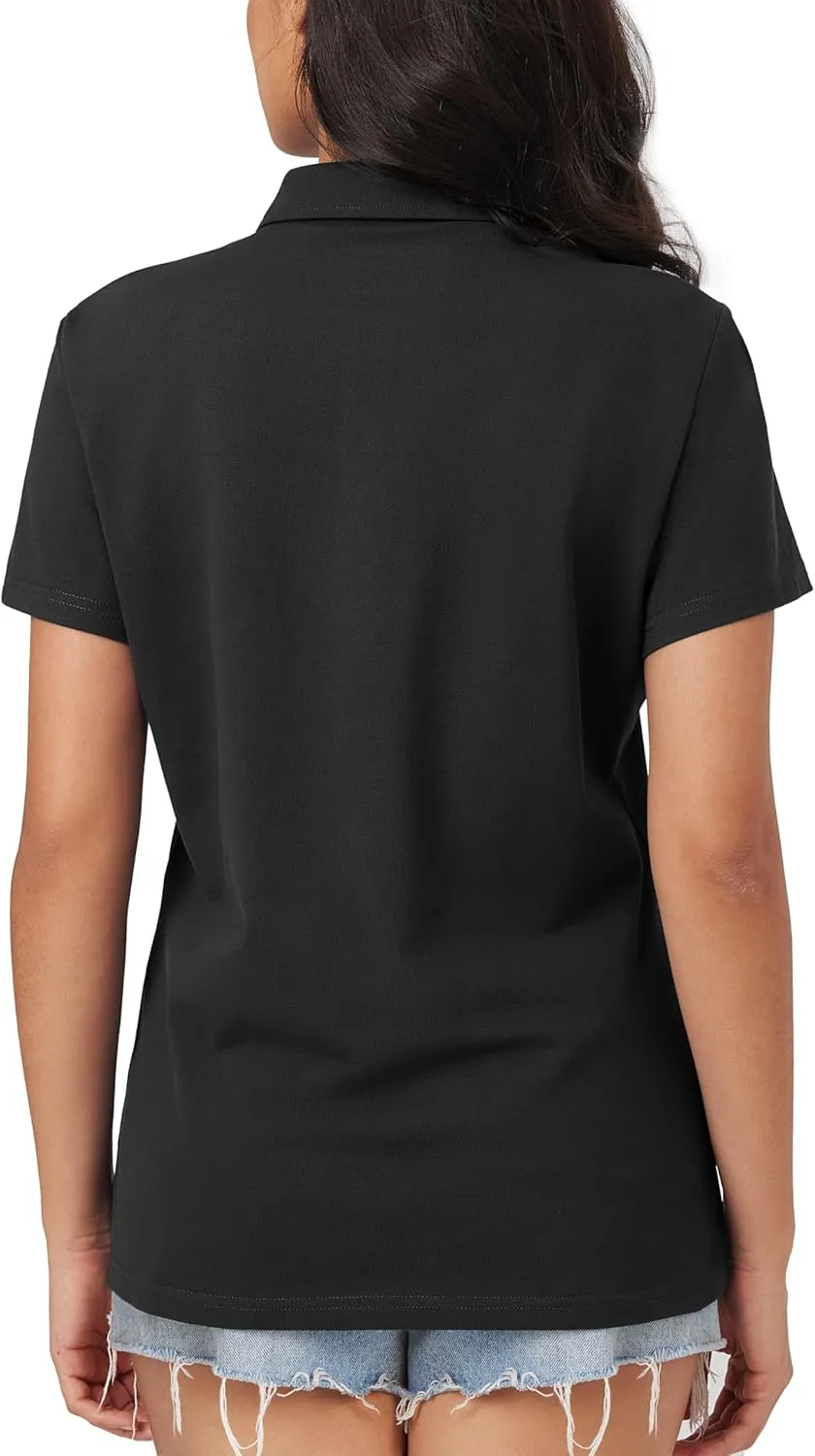 MAGCOMSEN Women's Polo Shirts Cotton Short Sleeve Shirt 3 Buttons Collared Shirts Summer Casual Wicking Golf Tops