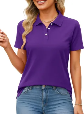 MAGCOMSEN Women's Polo Shirts Cotton Short Sleeve Shirt 3 Buttons Collared Shirts Summer Casual Wicking Golf Tops