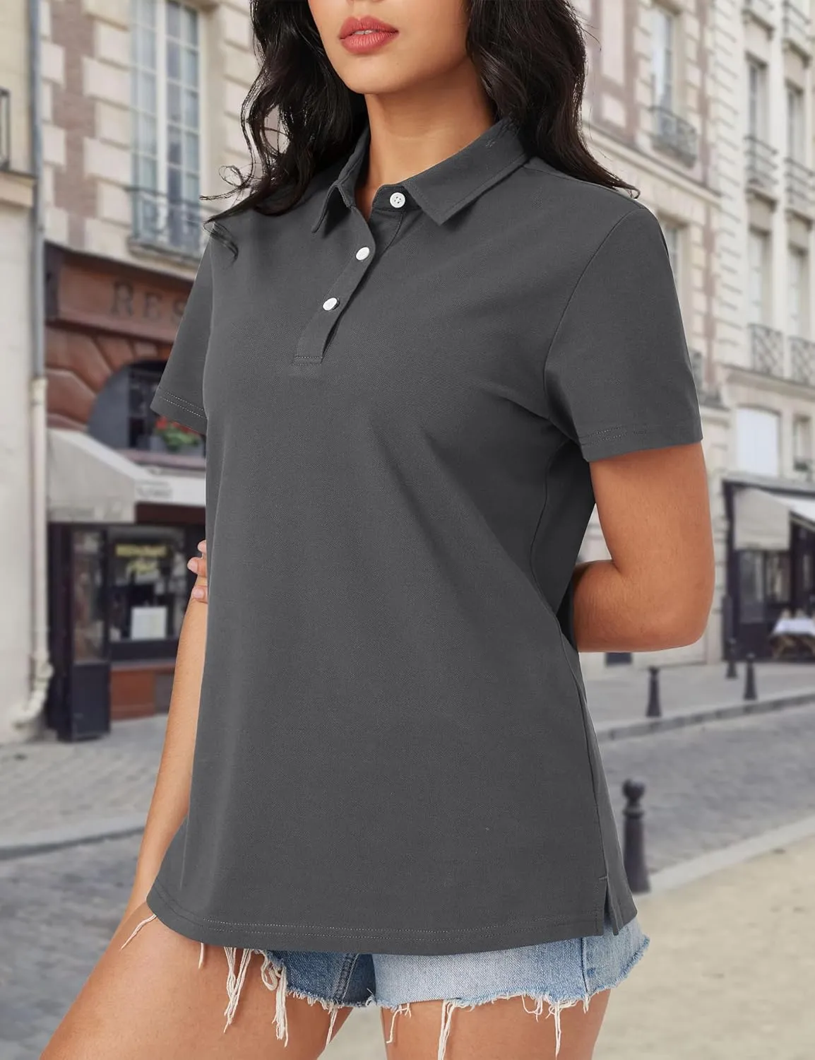 MAGCOMSEN Women's Polo Shirts Cotton Short Sleeve Shirt 3 Buttons Collared Shirts Summer Casual Wicking Golf Tops