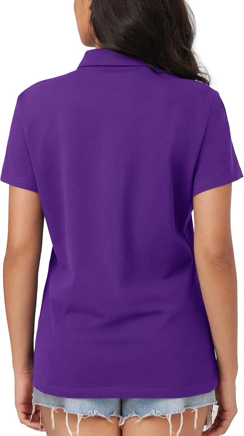 MAGCOMSEN Women's Polo Shirts Cotton Short Sleeve Shirt 3 Buttons Collared Shirts Summer Casual Wicking Golf Tops