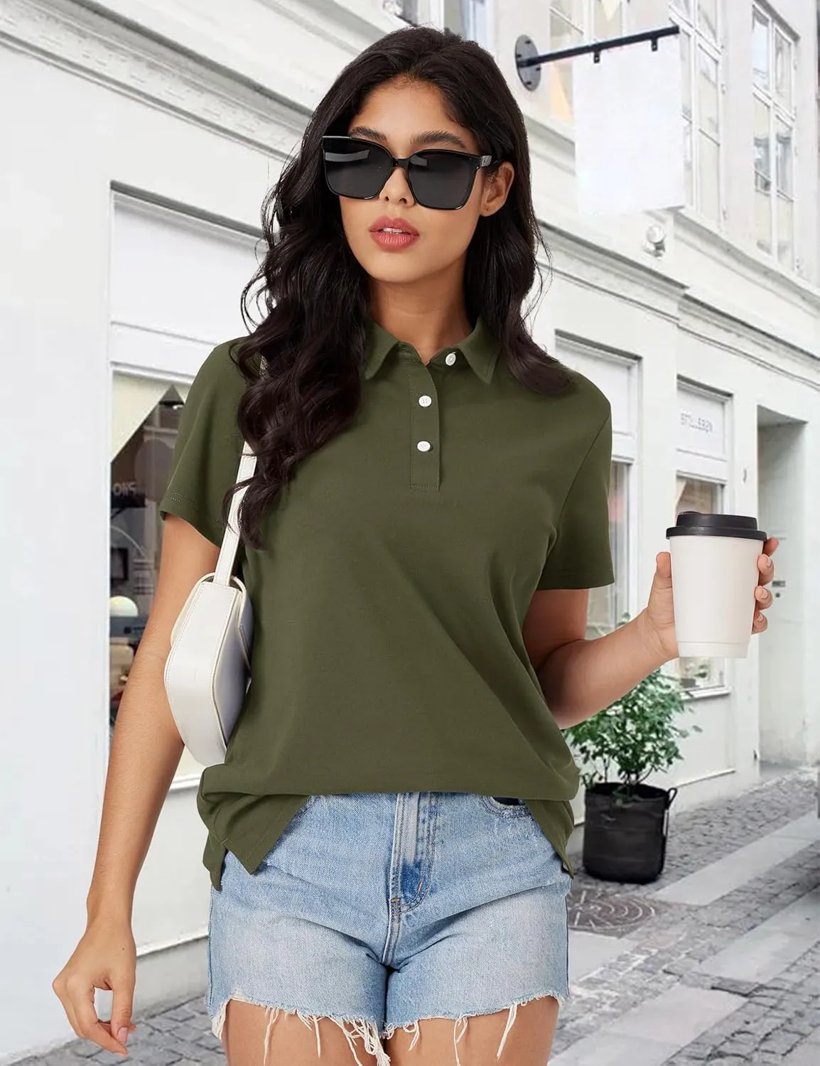 MAGCOMSEN Women's Polo Shirts Cotton Short Sleeve Shirt 3 Buttons Collared Shirts Summer Casual Wicking Golf Tops