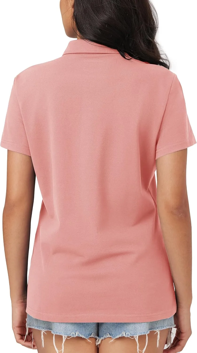 MAGCOMSEN Women's Polo Shirts Cotton Short Sleeve Shirt 3 Buttons Collared Shirts Summer Casual Wicking Golf Tops