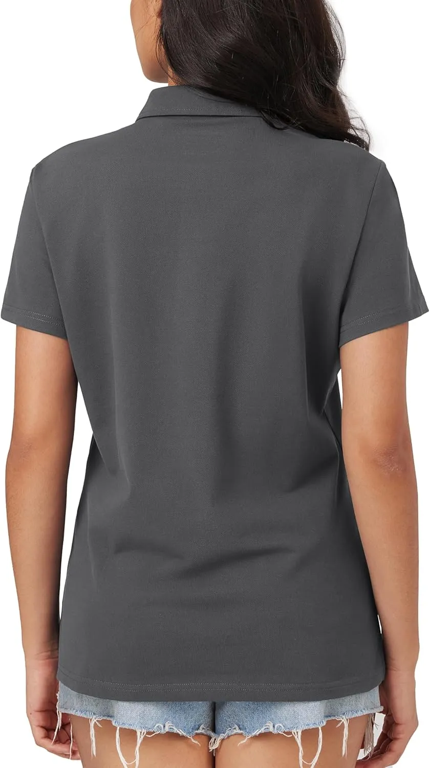 MAGCOMSEN Women's Polo Shirts Cotton Short Sleeve Shirt 3 Buttons Collared Shirts Summer Casual Wicking Golf Tops
