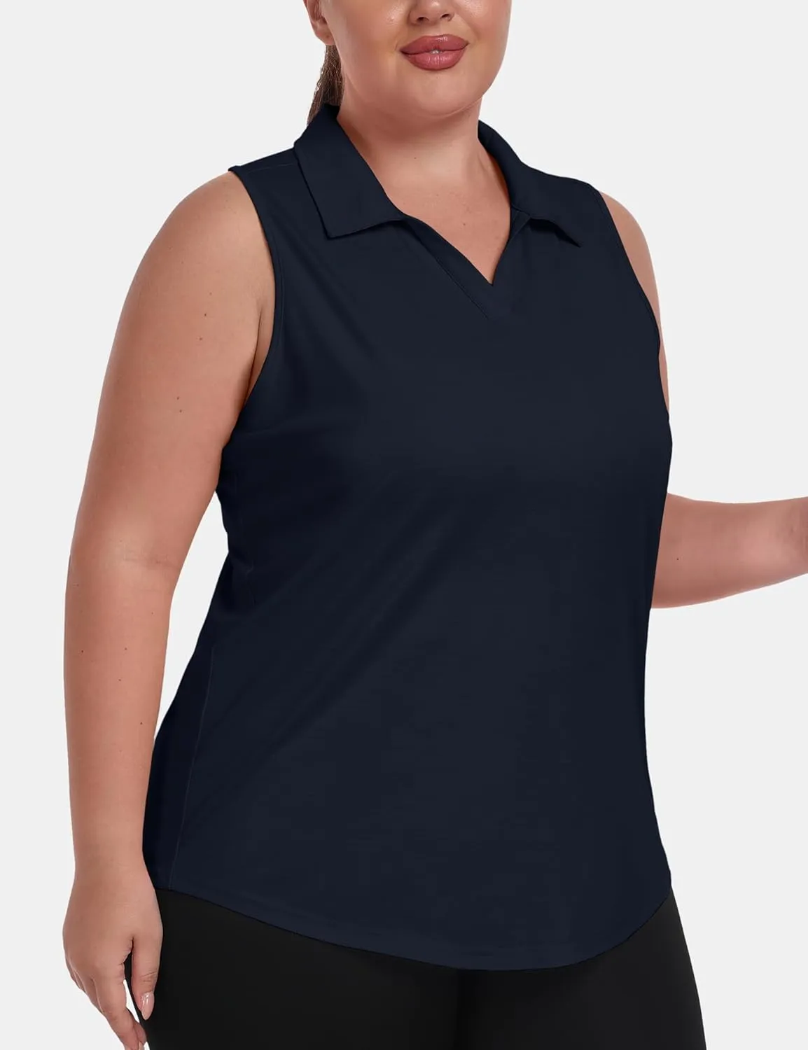 MoFiz Womens Plus Size Sleeveless Golf Shirt V-Neck Collared Golf Polos Athletic Tennis Racerback Tank Tops