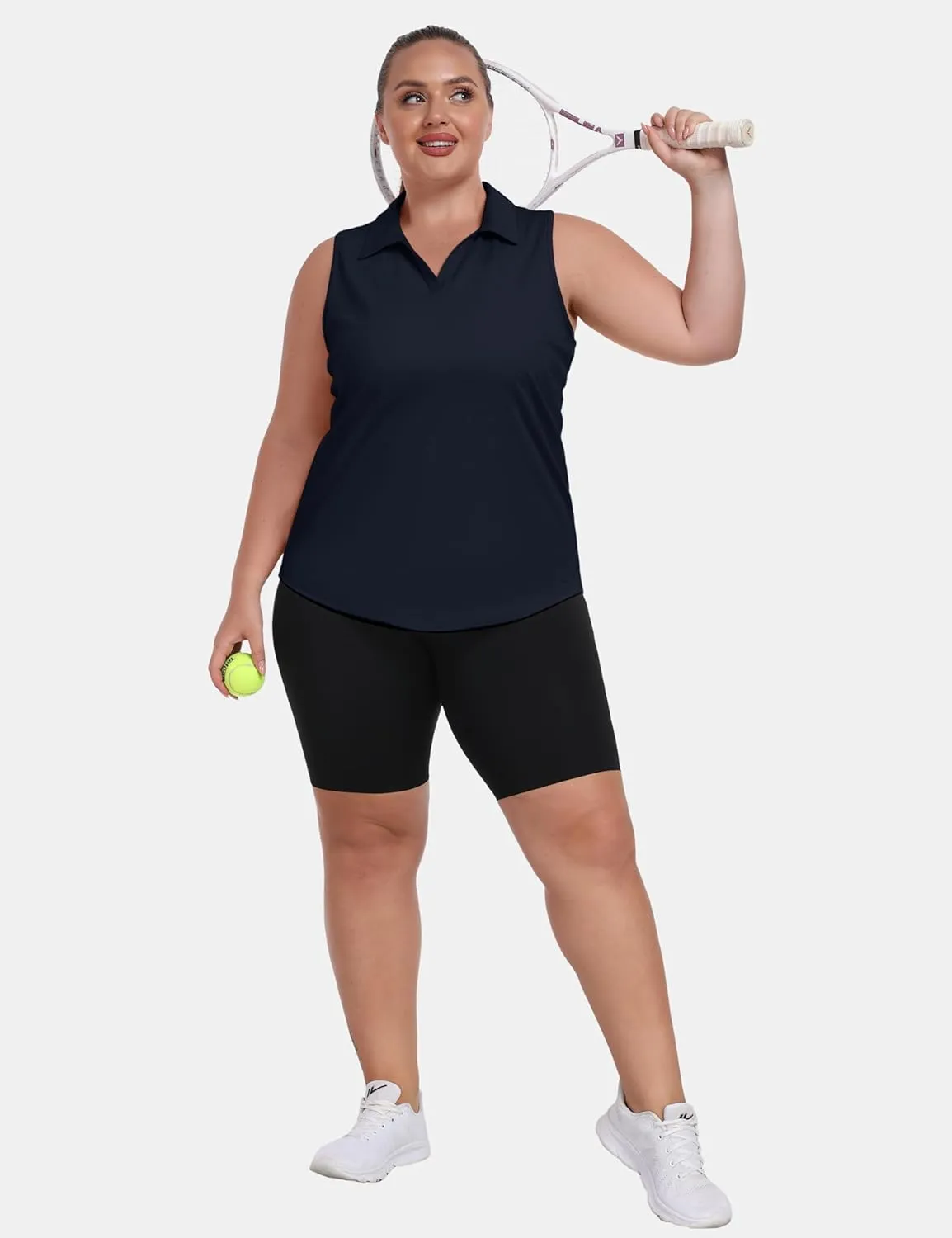 MoFiz Womens Plus Size Sleeveless Golf Shirt V-Neck Collared Golf Polos Athletic Tennis Racerback Tank Tops