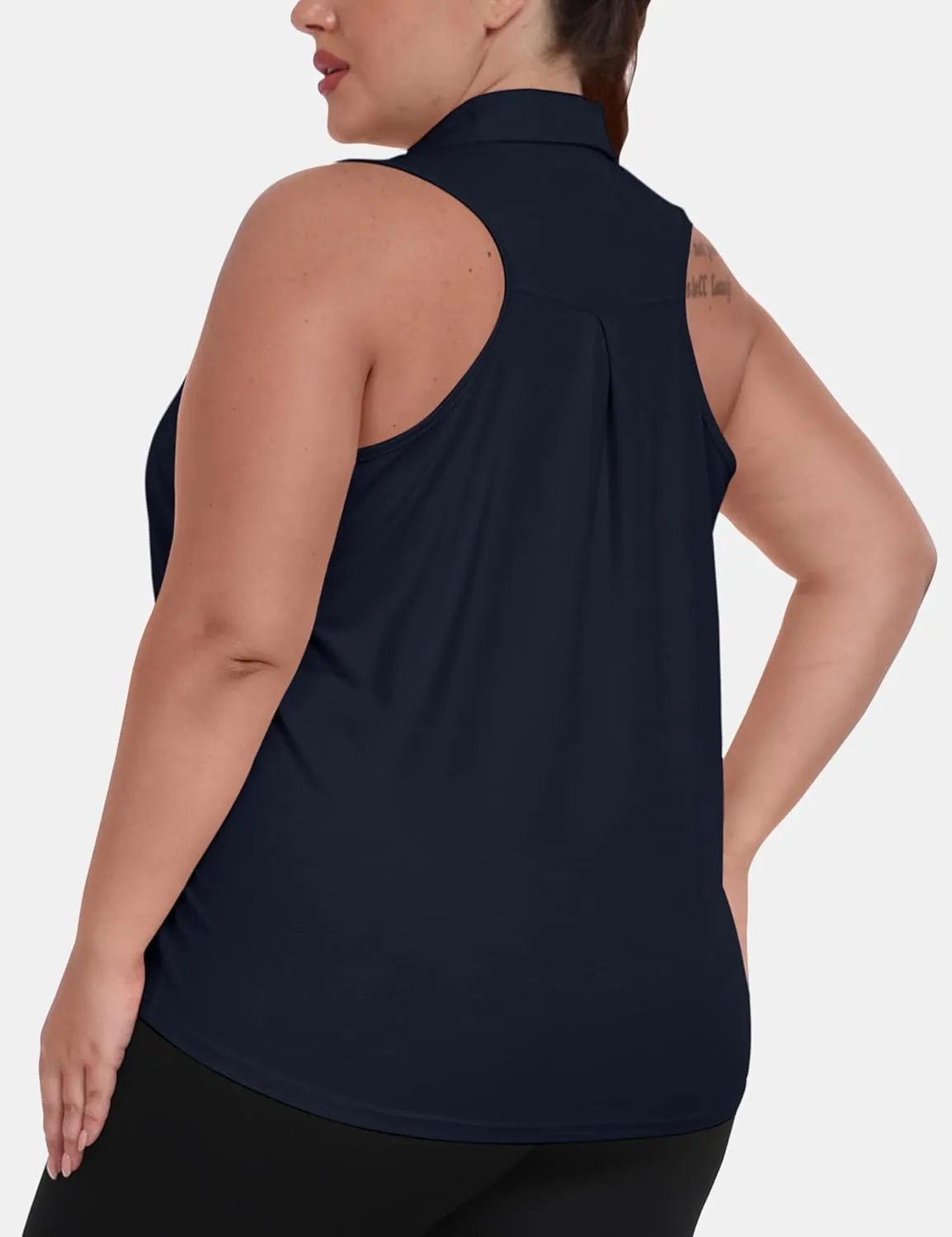 MoFiz Womens Plus Size Sleeveless Golf Shirt V-Neck Collared Golf Polos Athletic Tennis Racerback Tank Tops