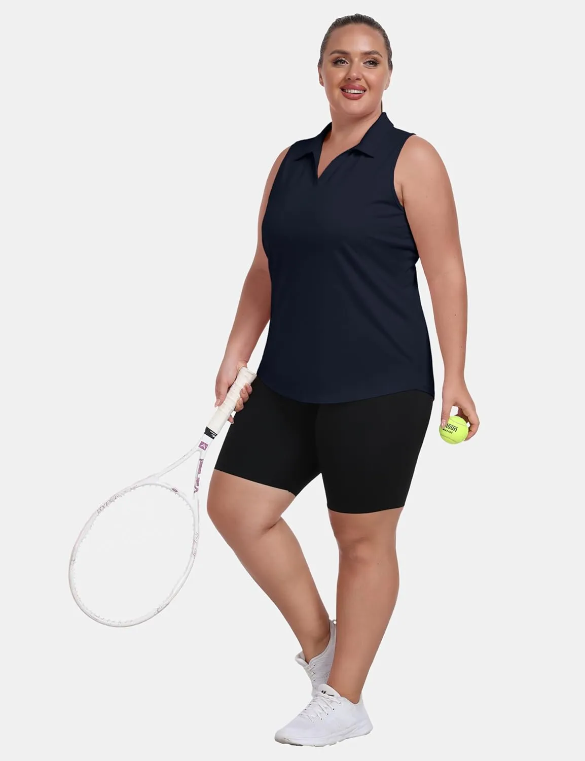 MoFiz Womens Plus Size Sleeveless Golf Shirt V-Neck Collared Golf Polos Athletic Tennis Racerback Tank Tops
