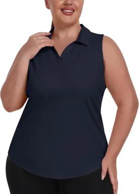 MoFiz Womens Plus Size Sleeveless Golf Shirt V-Neck Collared Golf Polos Athletic Tennis Racerback Tank Tops