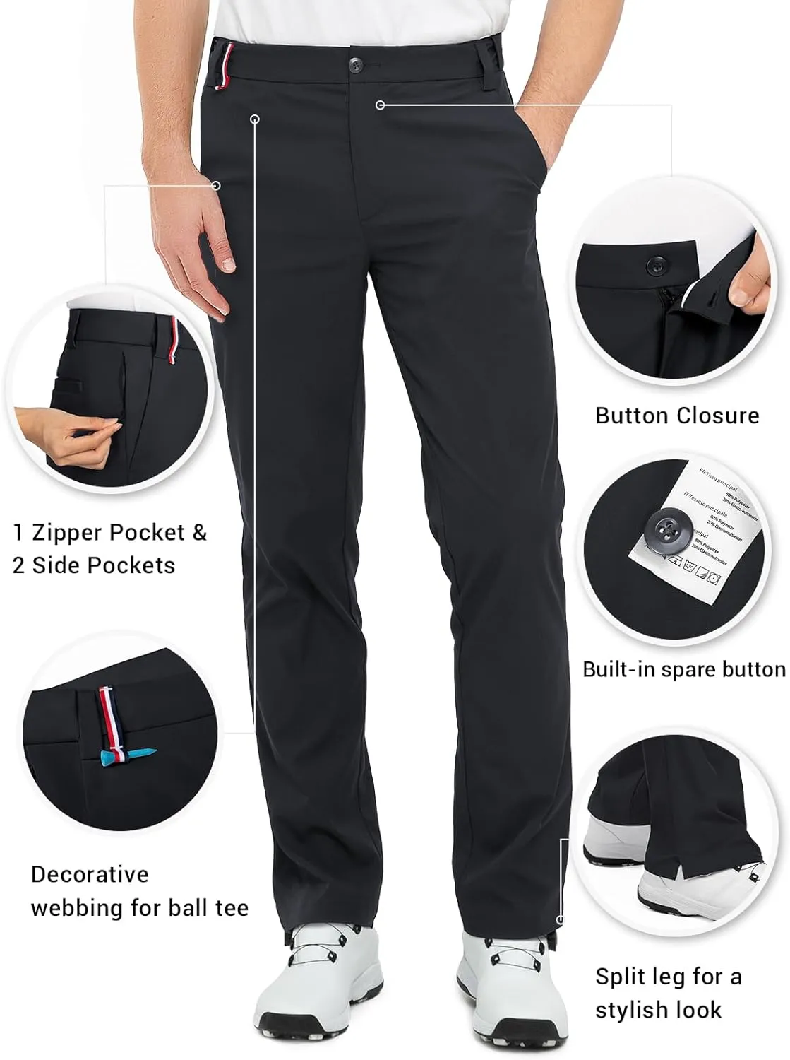 Moosehill Men's-Golf-Pants-Classic-Fit Stretch Quick Dry Lightweight Dress Work Casual Outdoor Comfy Trousers with Pockets