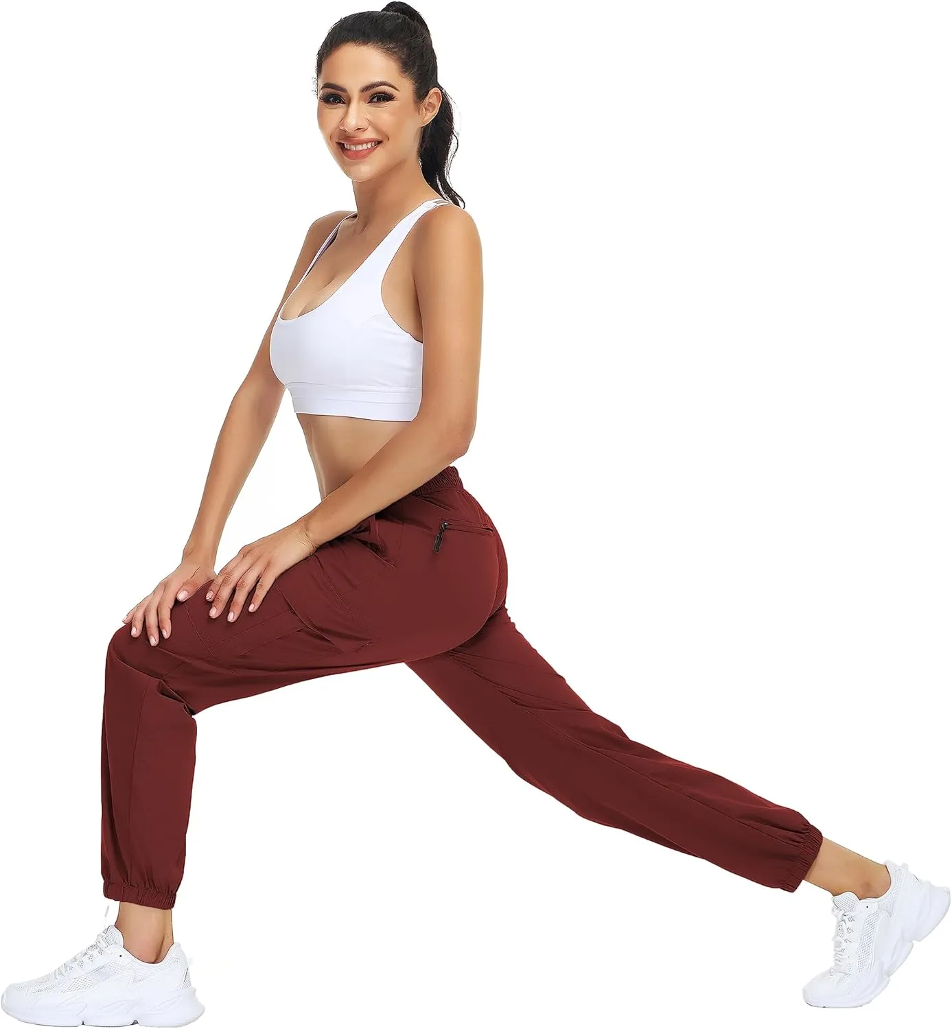 MOUEEY Women's Cargo Joggers Lightweight Quick Dry Athletic Water Resistant Lounge Casual Pants with Zipper Pockets