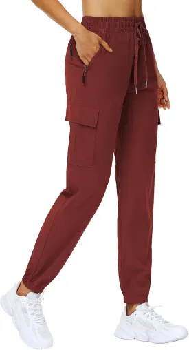 MOUEEY Women's Cargo Joggers Lightweight Quick Dry Athletic Water Resistant Lounge Casual Pants with Zipper Pockets