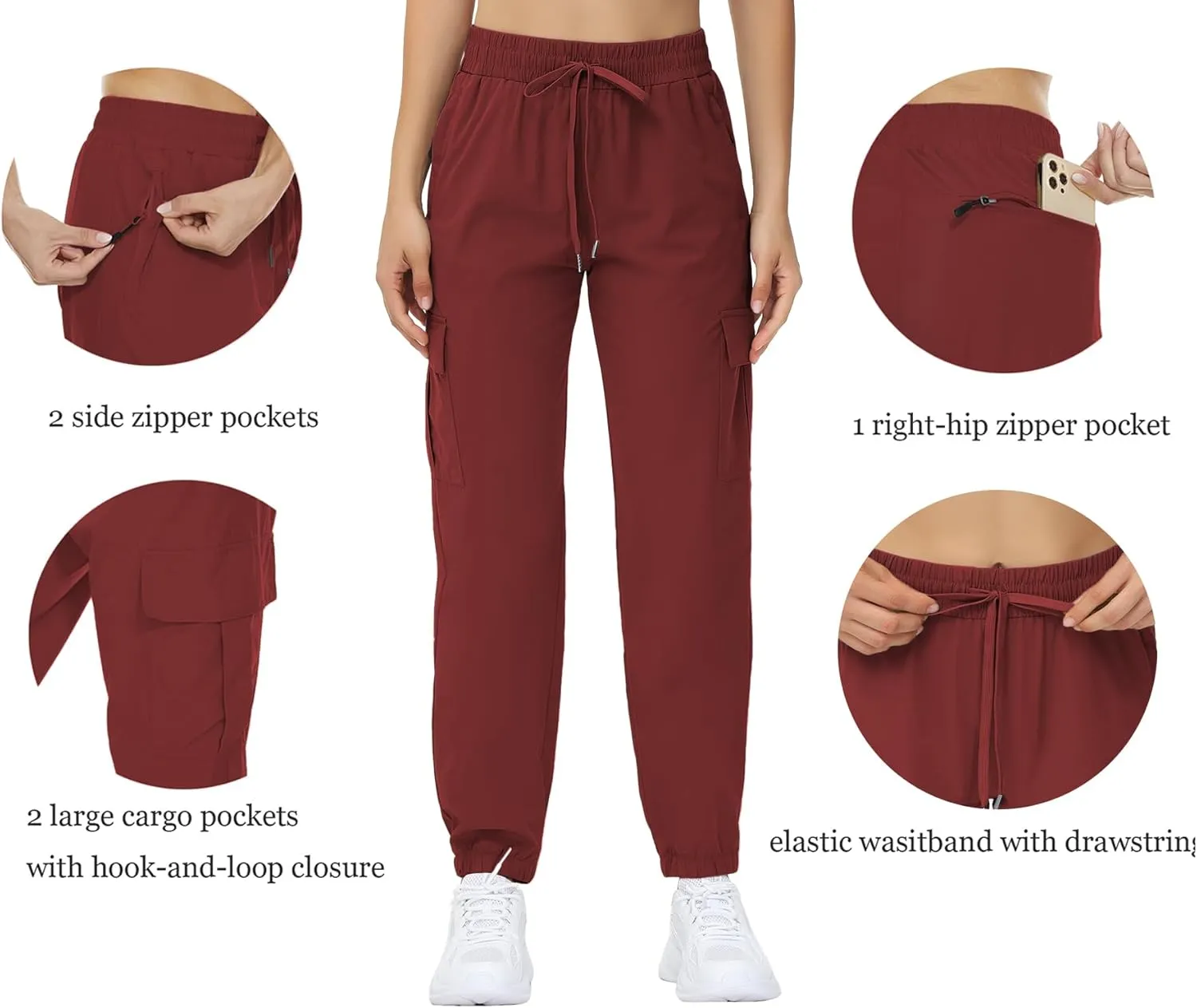 MOUEEY Women's Cargo Joggers Lightweight Quick Dry Athletic Water Resistant Lounge Casual Pants with Zipper Pockets