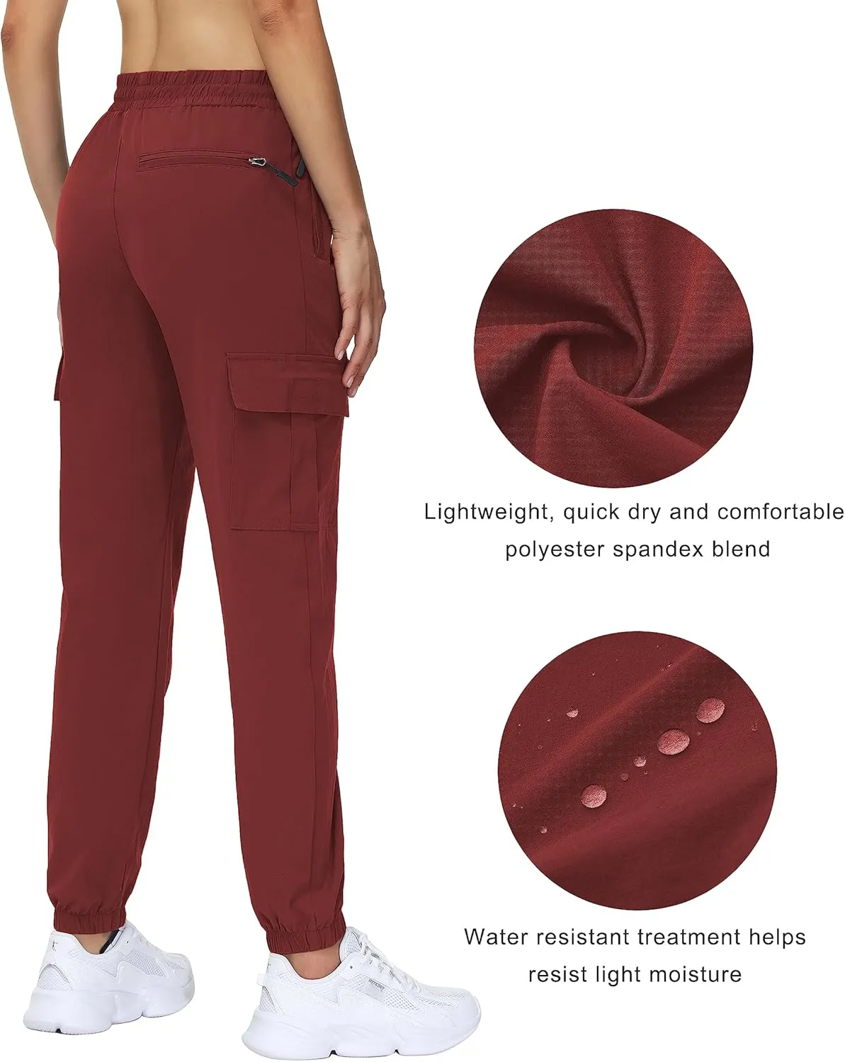 MOUEEY Women's Cargo Joggers Lightweight Quick Dry Athletic Water Resistant Lounge Casual Pants with Zipper Pockets